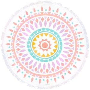 65” GYPSY 05 Pastel Mandala Boho Beach Roundie Towel Blanket w Fringe Hem